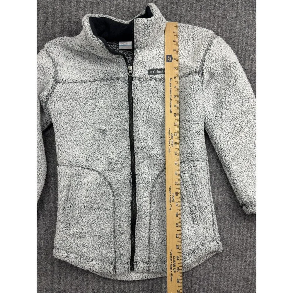 Columbia Jacket Kids L Gray Sherpa Fleece Full Zip Pockets Warm Longline‎